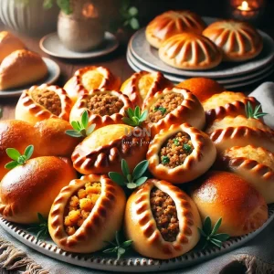 فینگرفود پیراشکی با خمیر دستساز، پر شده با مواد مختلف و روی بشقاب سرو.