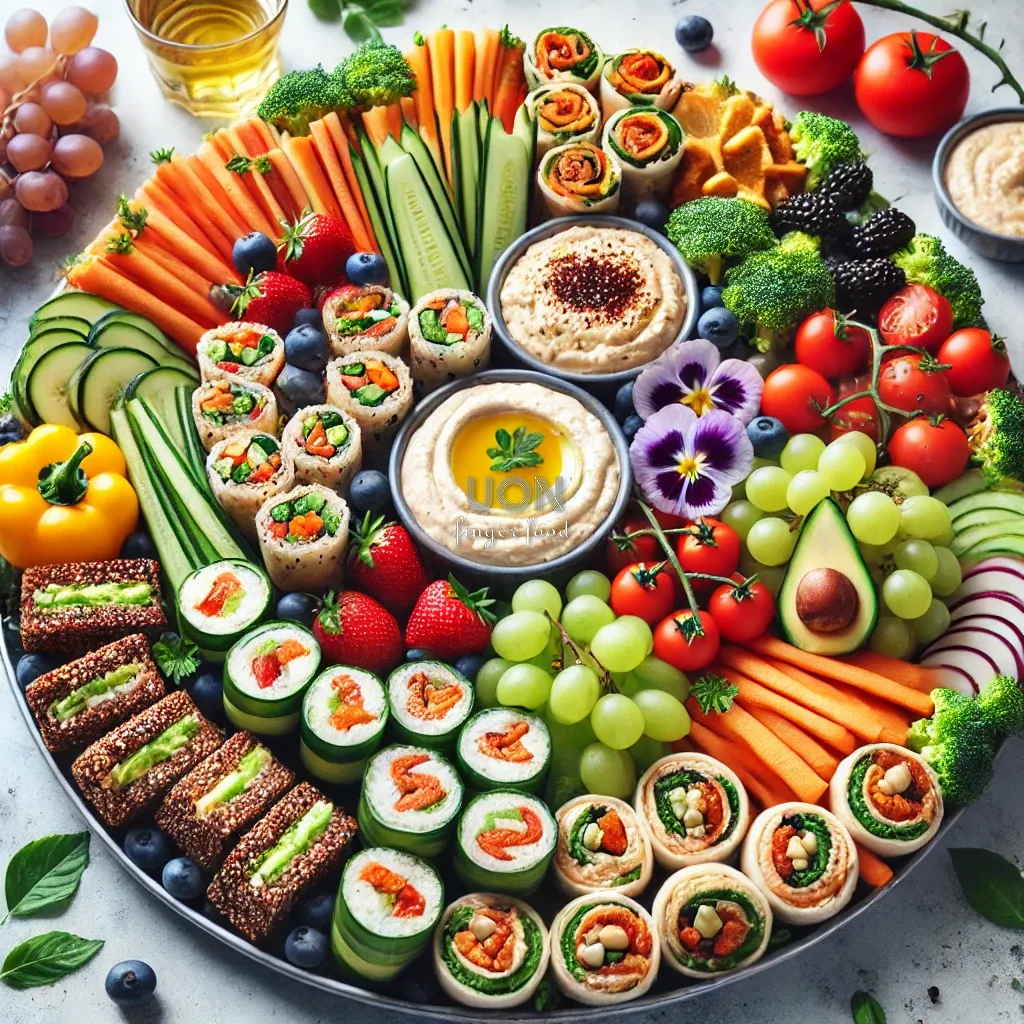 سینی مزه سالم، فینگرفود گیاهی، دیپ حمص، سینی مزه خوشمزه برای مجالس کوچک